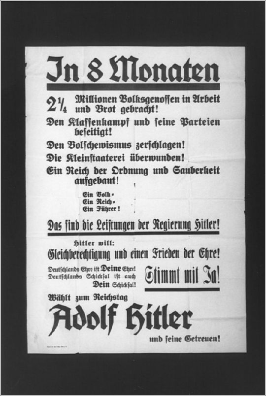NSDAP election poster entitled In 8 Months, listing the major successes of the Nazi regime